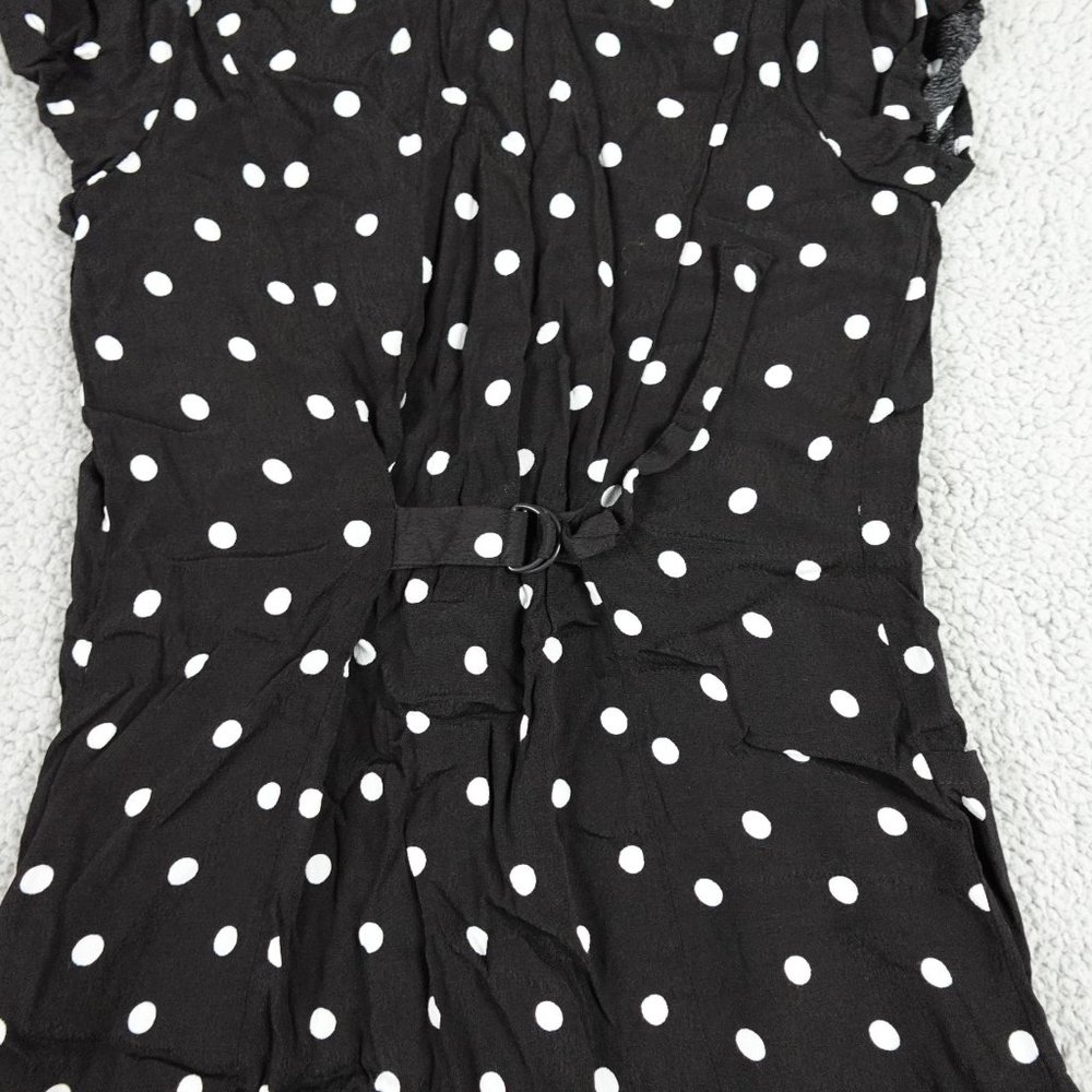 Urban Outfitters Mini Slip Baby Tee Dress Womens Medium Black Polkadot Button Up - Picture 9 of 10